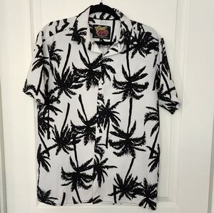 Men's Casual Black and White Patterned Button-Down Shirt